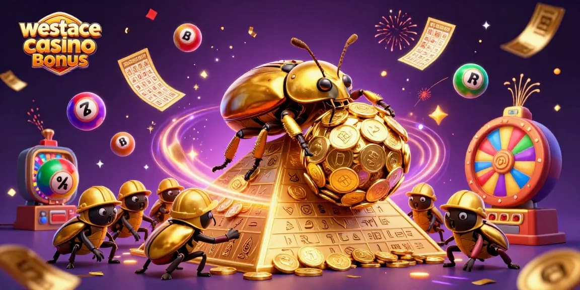 Visualisez le bonus westace casino bonus avec des coccinelles d'or aidant dans une scène dynamique de casino.